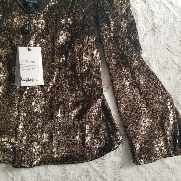 Bardot Sequins Gold Black Cold Shoulder Blouse New Size XS - Picture 4 of 12
